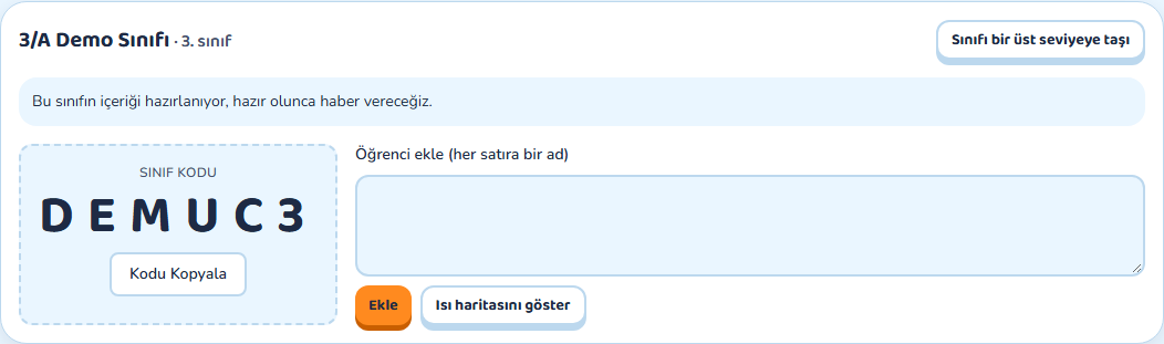 Sınıf kodu ve öğrenci ekleme