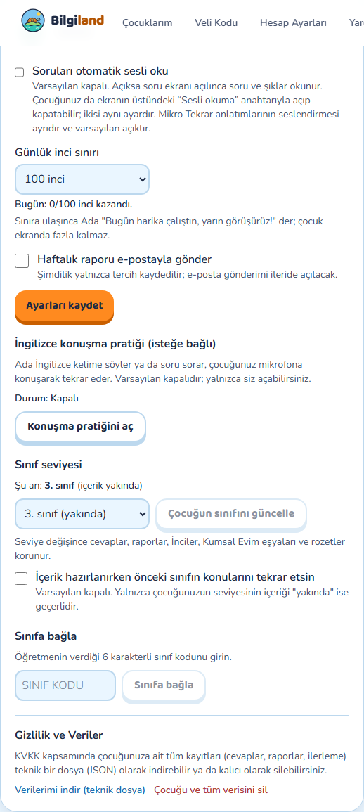 Hesap ayarları